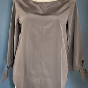 Lands' End Gray Blouse with Tie Sleeves Sz 14